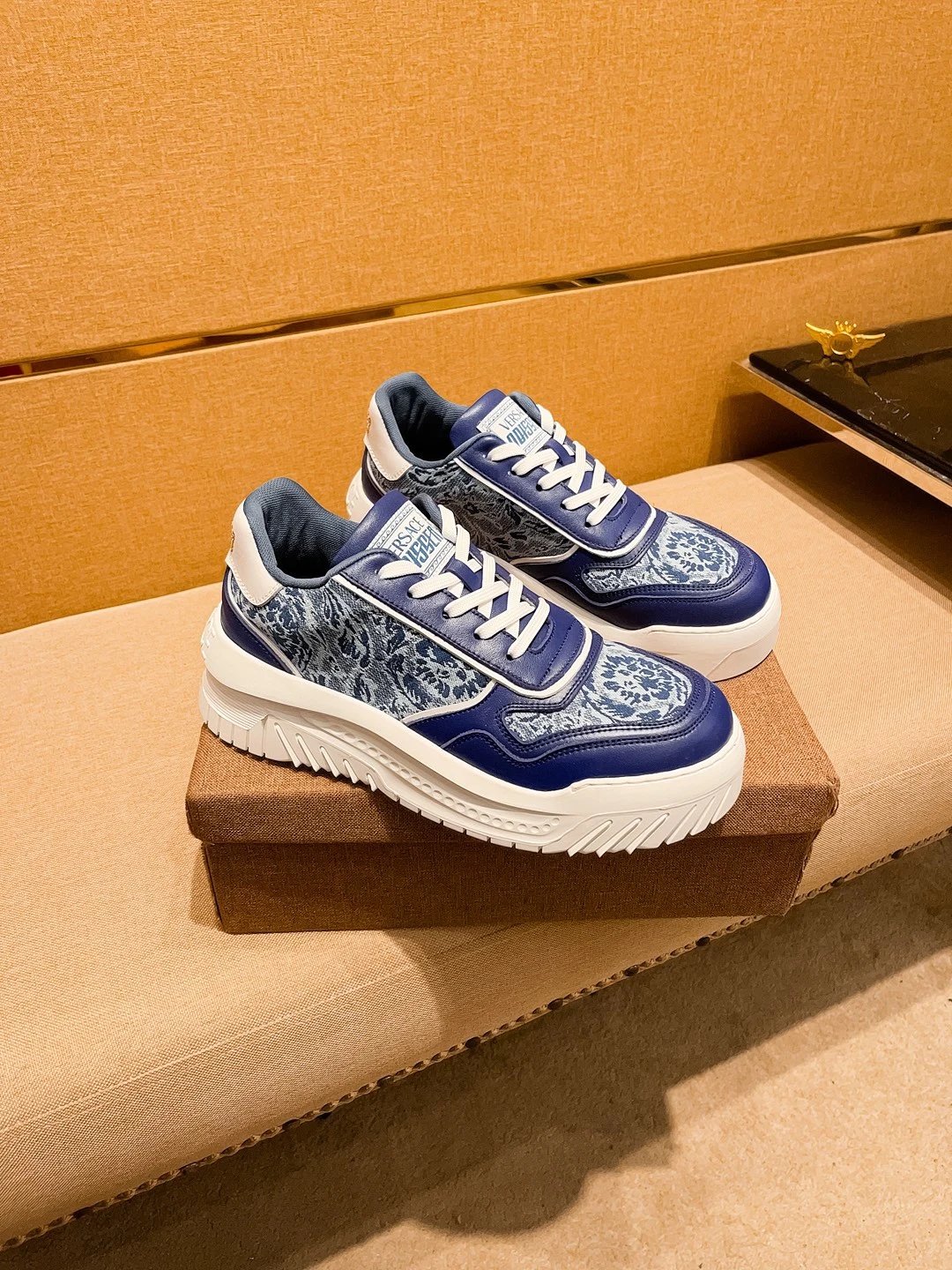 Luxury Leather Sneaker Floral Navy - Gallery Image 1 - Detailed View