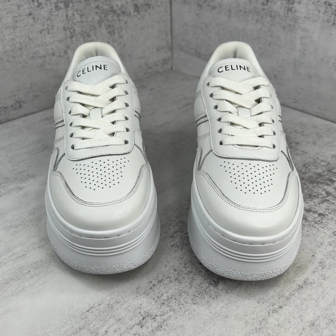 Platform Leather Sneakers Summer Casual Biscuit Sole Ivory - Gallery Image 4 - Detailed View