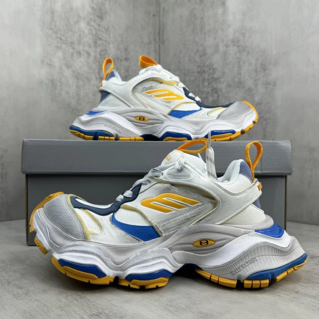 Chunky Mesh Running Sneakers with Retro Yellow Silver Accents - Gallery Image 9 - Detailed View