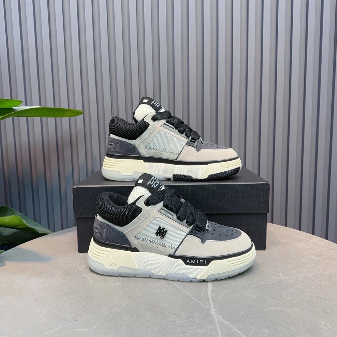 Unisex Leather Low Top Sneakers Retro Grey - Gallery Image 9 - Detailed View