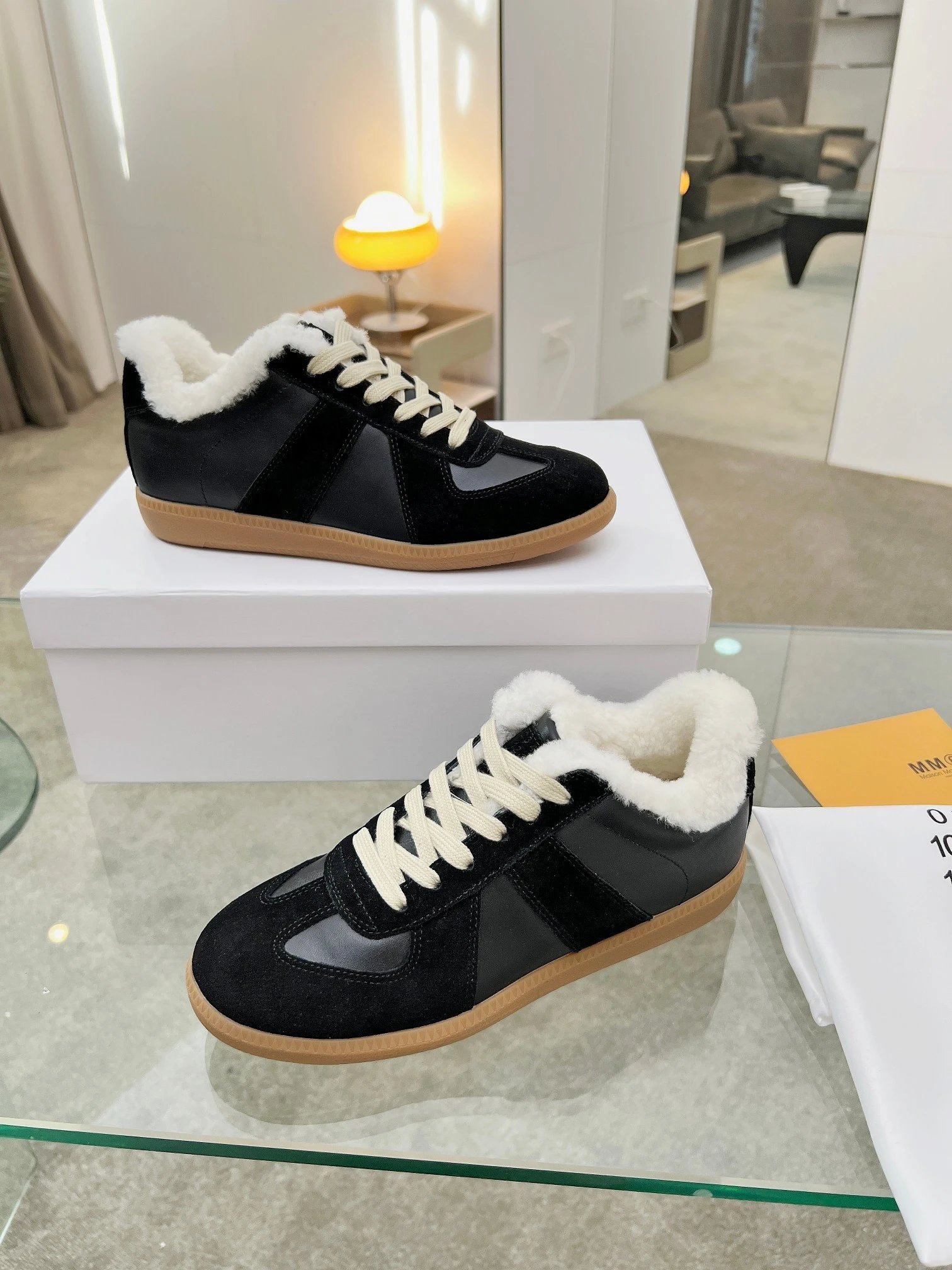 Maison Margiela MM6 Shearling Sneakers Black - Gallery Image 6 - Detailed View