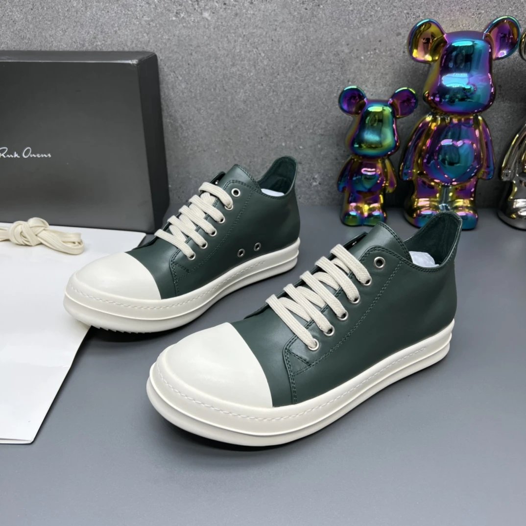 Rick Owens Leather Sneakers Dark Green  - Gallery Image 2 - Detailed View