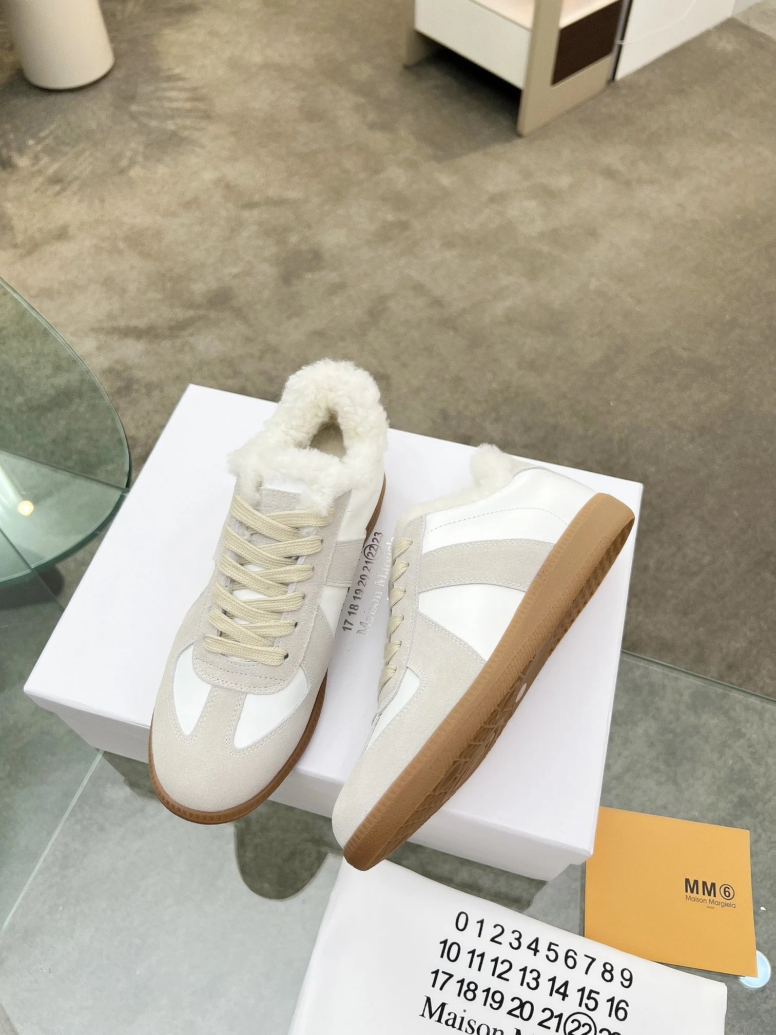 Maison Margiela MM6 Shearling Sneakers White - Gallery Image 4 - Detailed View