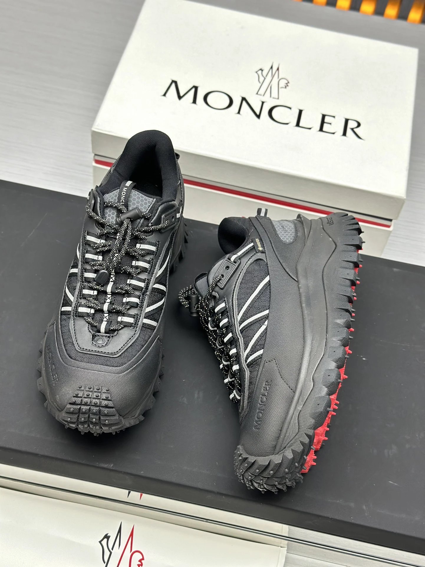 Moncler Trailgrip GTX Black Sneakers White Stripes - Gallery Image 9 - Detailed View