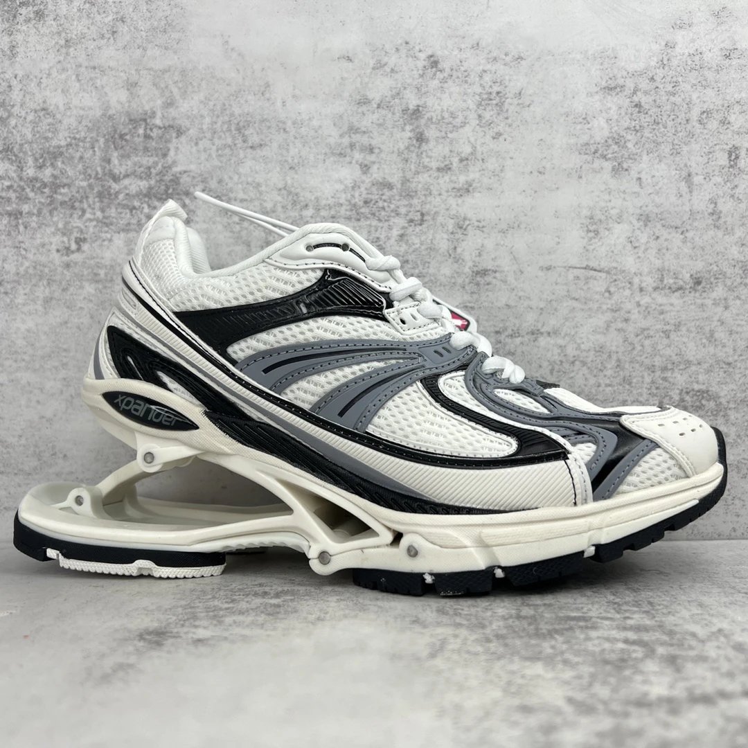 Retro Mesh Nylon X-Pander Sneakers with Spring Heel Ivory Black - Gallery Image 4 - Detailed View