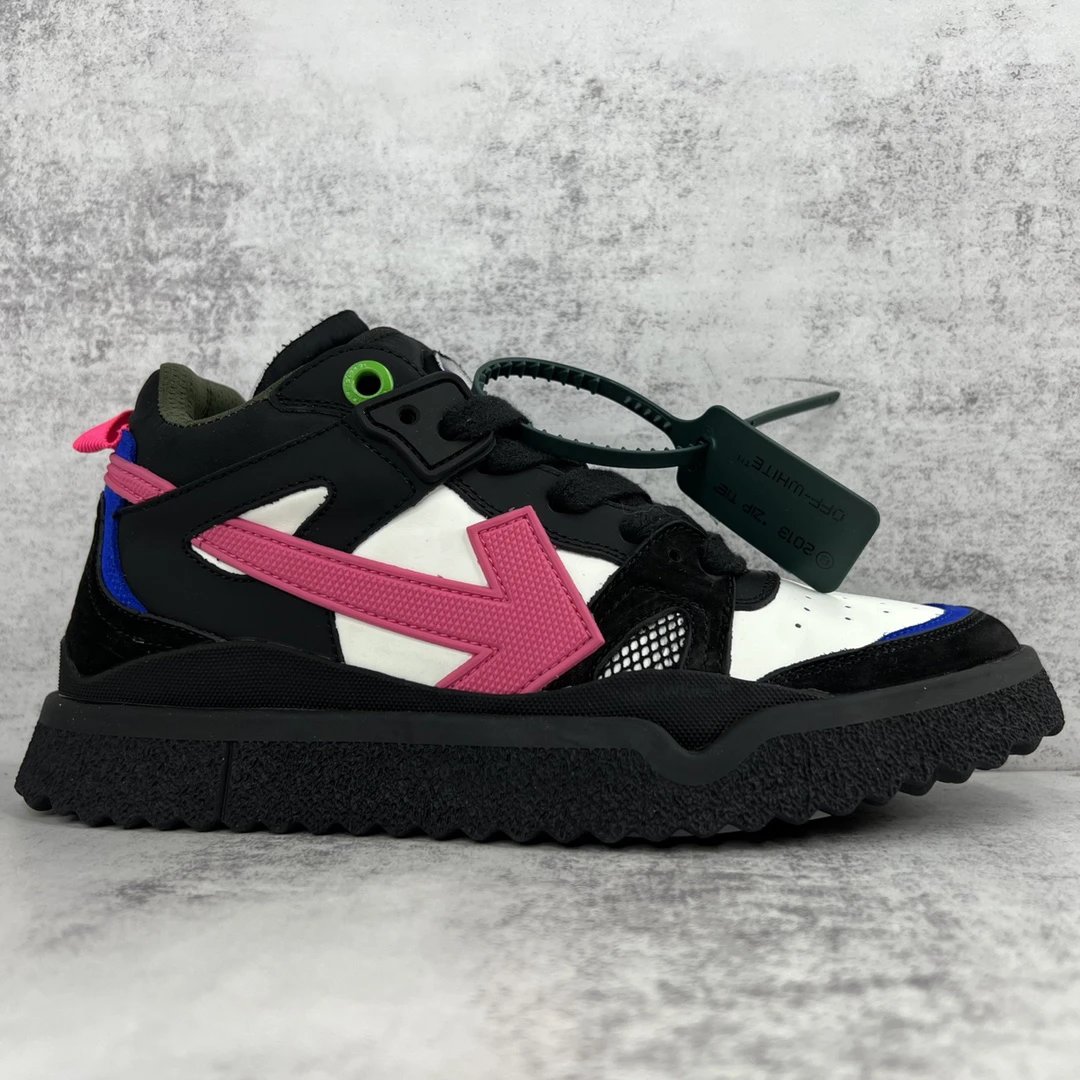 Low Top Leather Mesh Sneakers Retro Arrow Black Magenta - Gallery Image 6 - Detailed View