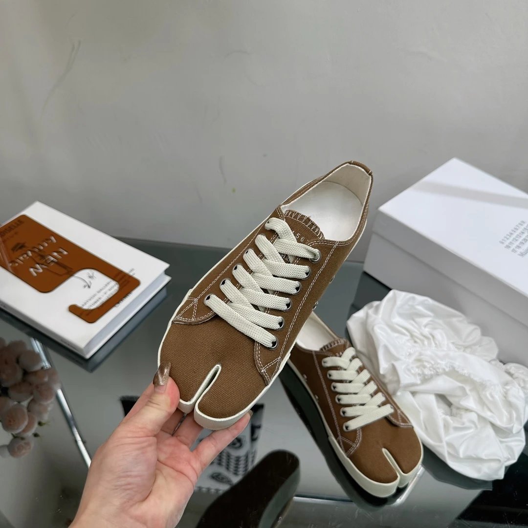 Maison Margiela MM6 Tabi Canvas Sneakers Brown - Gallery Image 5 - Detailed View
