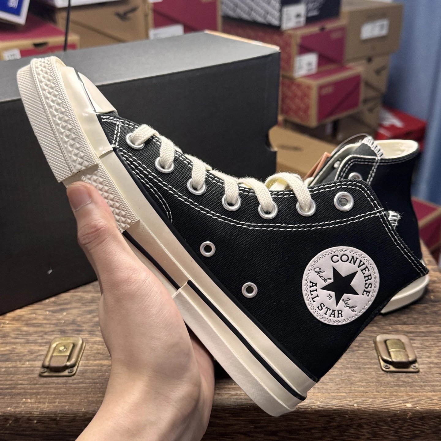 High Top Canvas Sneakers Vintage Black Ivory - Gallery Image 7 - Detailed View