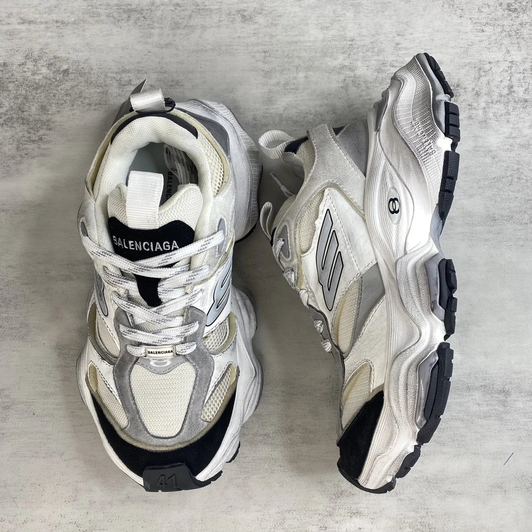 Chunky Retro Mesh Sneakers with Reflective Details in Ivory - Gallery Image 3 - Detailed View