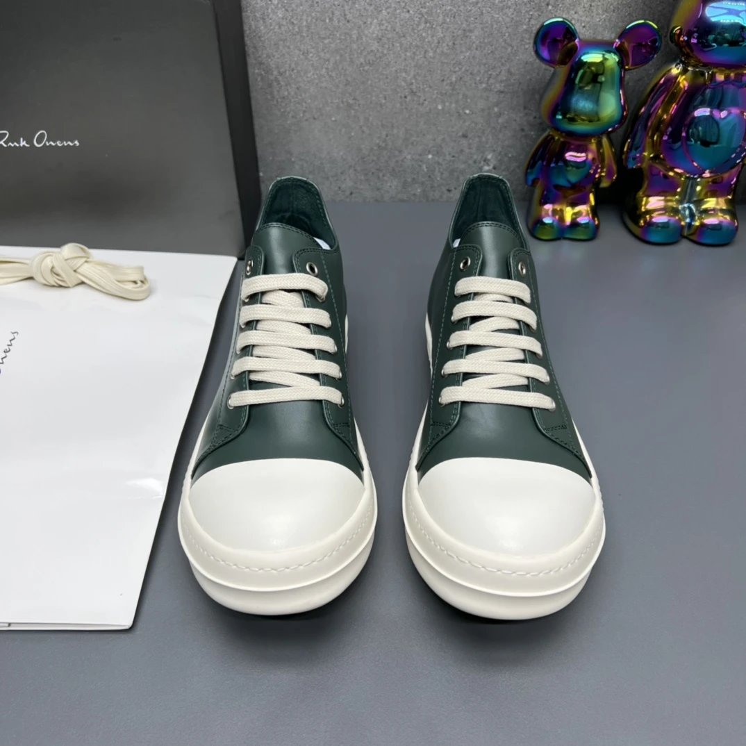 Rick Owens Leather Sneakers Dark Green  - Gallery Image 7 - Detailed View