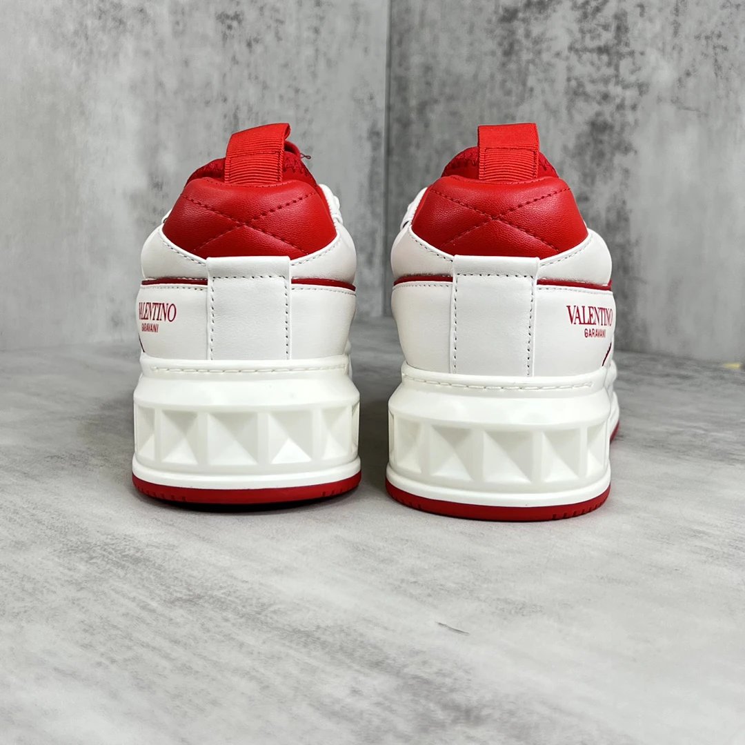 Chunky Leather Sneakers Crimson White - Gallery Image 5 - Detailed View