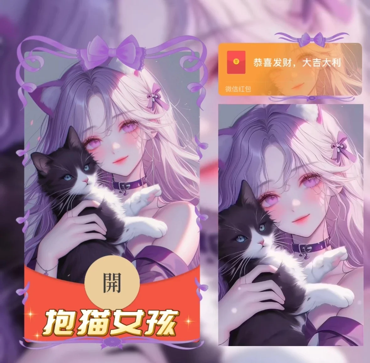 【卡密兑换】微信红包封面『抱猫女孩/异形动态』官方卡密丨端内兑换丨24小时自助提卡！