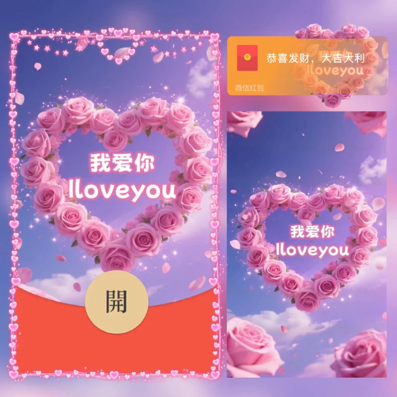 【卡密兑换】微信红包封面『我爱你粉色爱心』官方卡密丨端内兑换丨24小时自助提卡！