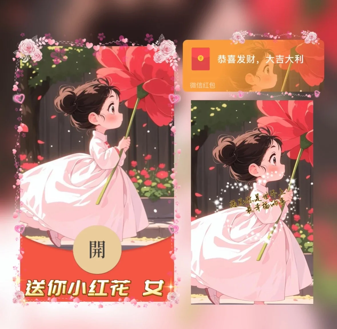 【卡密兑换】微信红包封面『送你小红花 女/异形动态』官方卡密丨端内兑换丨24小时自助提卡！