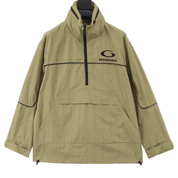 Balenciaga Grid-Print Half-Zip Windbreaker Beige Outerwear - 21