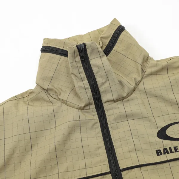 Balenciaga Grid-Print Half-Zip Windbreaker Beige Outerwear - 19