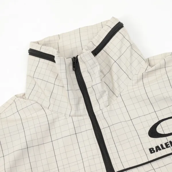Balenciaga Grid-Print Half-Zip Windbreaker Beige Outerwear - 10