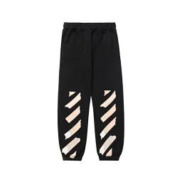 thumbnail for European and American fashion brand off white sweatpants men's and women's couple pants autumn and winter cotton terry printed zebra crossing OW sticker letter logo casual pants tide man street hip hop sports pants