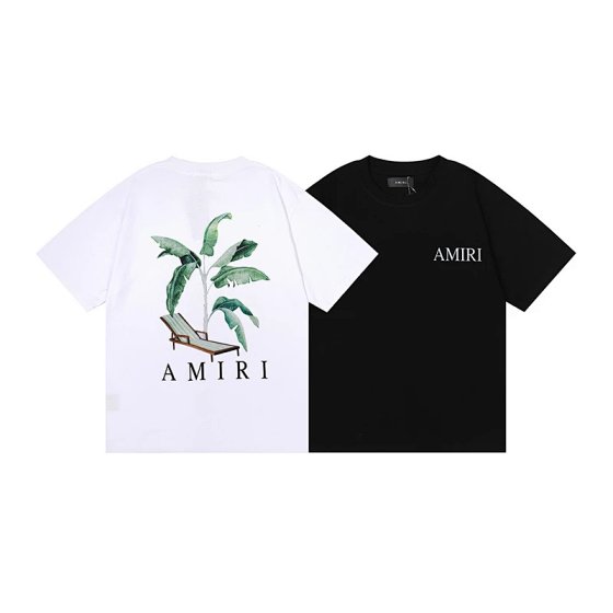 American tide light luxury AMIRI banana fan chaise lounge double yarn cotton short-sleeved T-shirt men and women couples wear large size loose casual half-sleeved tops