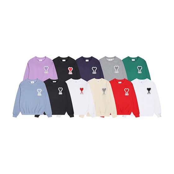 Chaopai AMI la Macaron round neck sweater for men and women lovers autumn and winter pure cotton terry classic towel embroidery big chapter boy love logo casual pullover small red book Tiktok same street hip-hop loose long sleeve shirt for men sports T-shirt