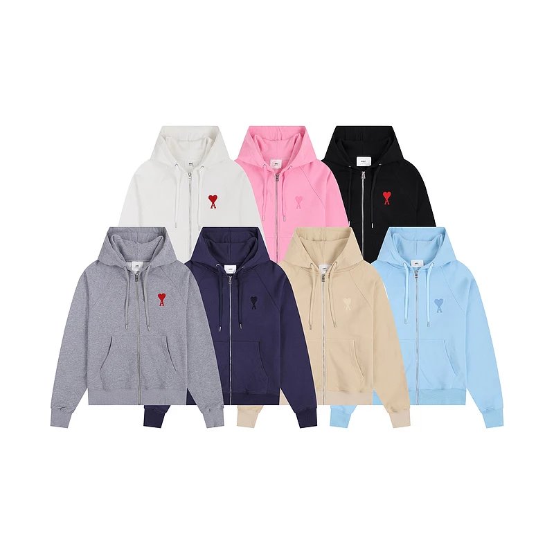 Tide Amila macaron hooded zipper sweater men and women spring and fall cotton terry models casual loose cardigan jacket Netroots with the same hidden label embroidered love love logo versatile hoodie coat