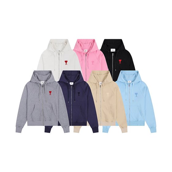 Tide Amila macaron hooded zipper sweater men and women spring and fall cotton terry models casual loose cardigan jacket Netroots with the same hidden label embroidered love love logo versatile hoodie coat