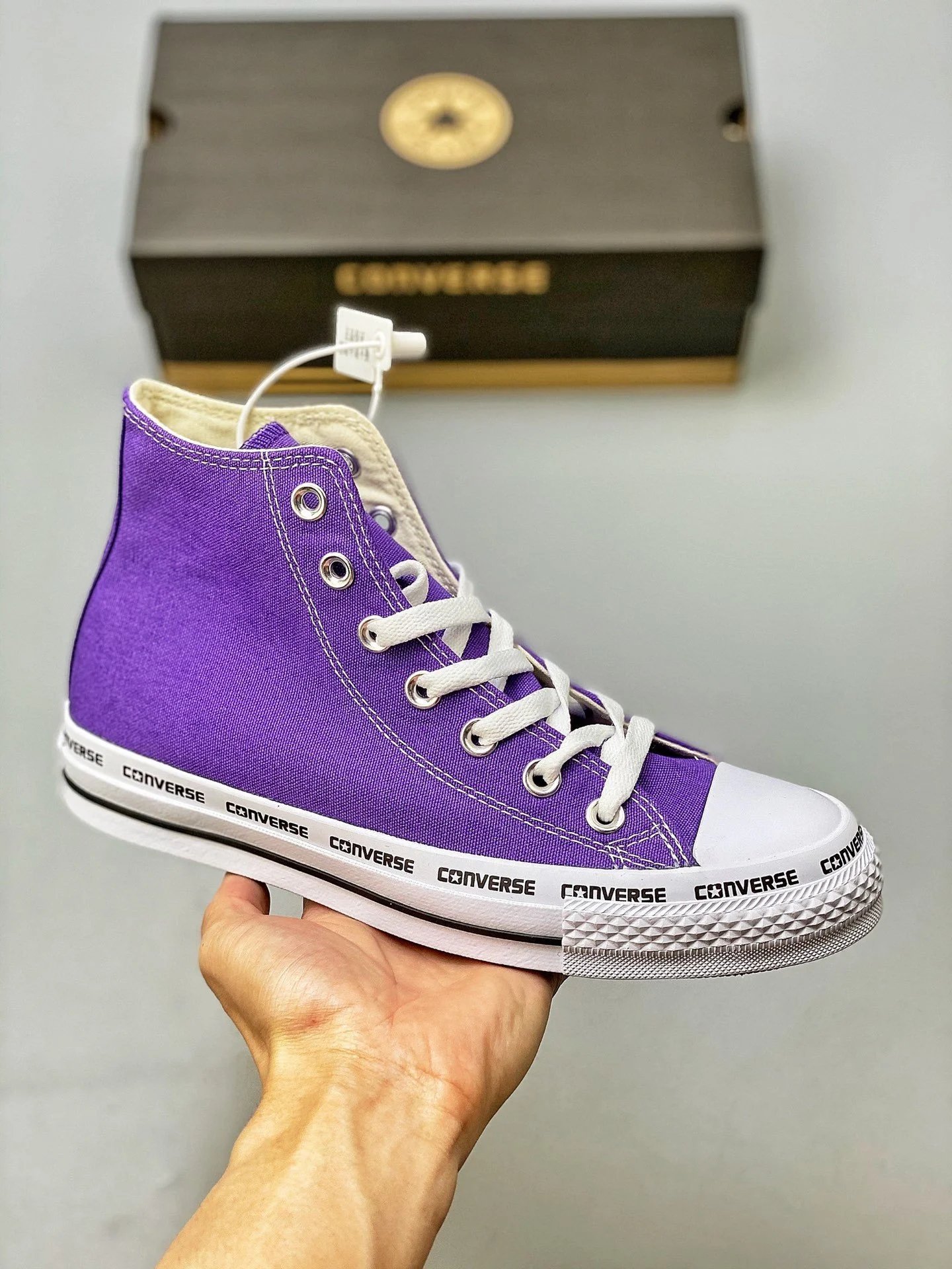 匡威  All Star Logo Foxing Hi 日系紫色串标高帮休闲板鞋 1SC259