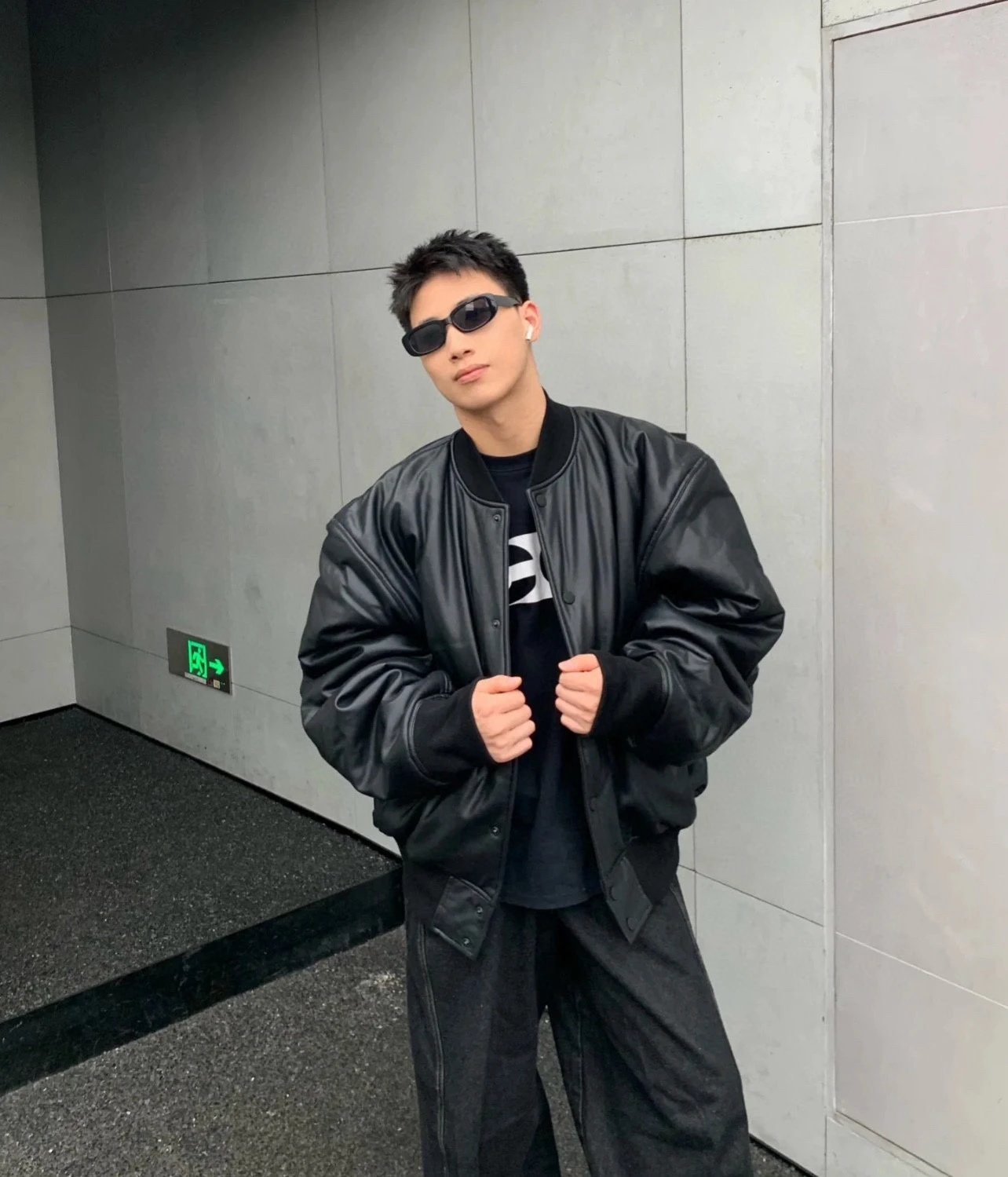 Letter Applique Baseball Leather Flight Jacket