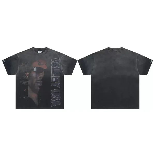 SP5DER Valley USA Graphic Print Acid Wash T-Shirt Black T-Shirts - 1