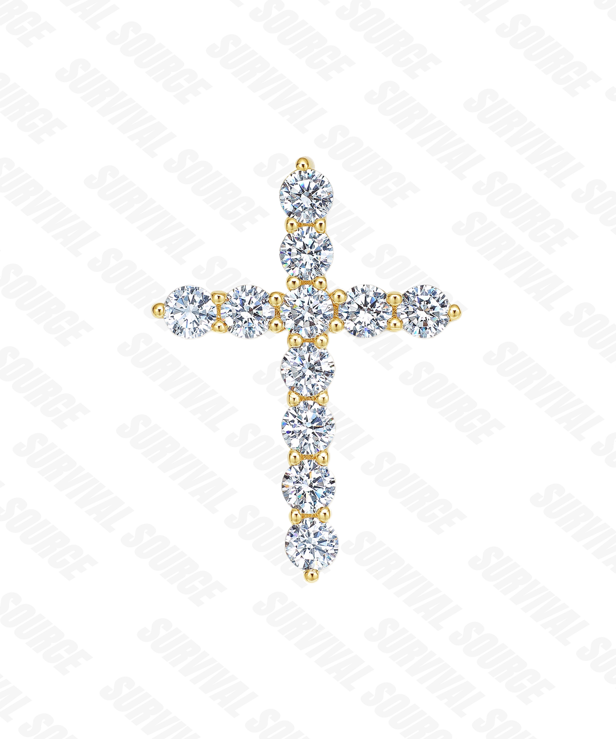 SURVIVALSOURCE S925 Silver Gold Plated SMALL D CROSS / Small Diamond Cross Hip Hop Necklace
