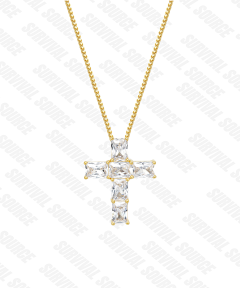 SURVIVALSOURCE BAGUETTE D CROSS / SQUARE DIAMOND CROSS in gold-plated S925 silver (incl. necklace)