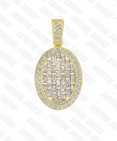 SURVIVALSOURCE OVAL PENDANT in gold-plated S925 silver with diamonds in a trapezoidal egg shape.