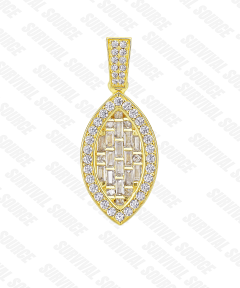 SURVIVALSOURCE S925 silver and gold plated MARQUISE PENDANT / Full diamond trapeze horse eye pendant