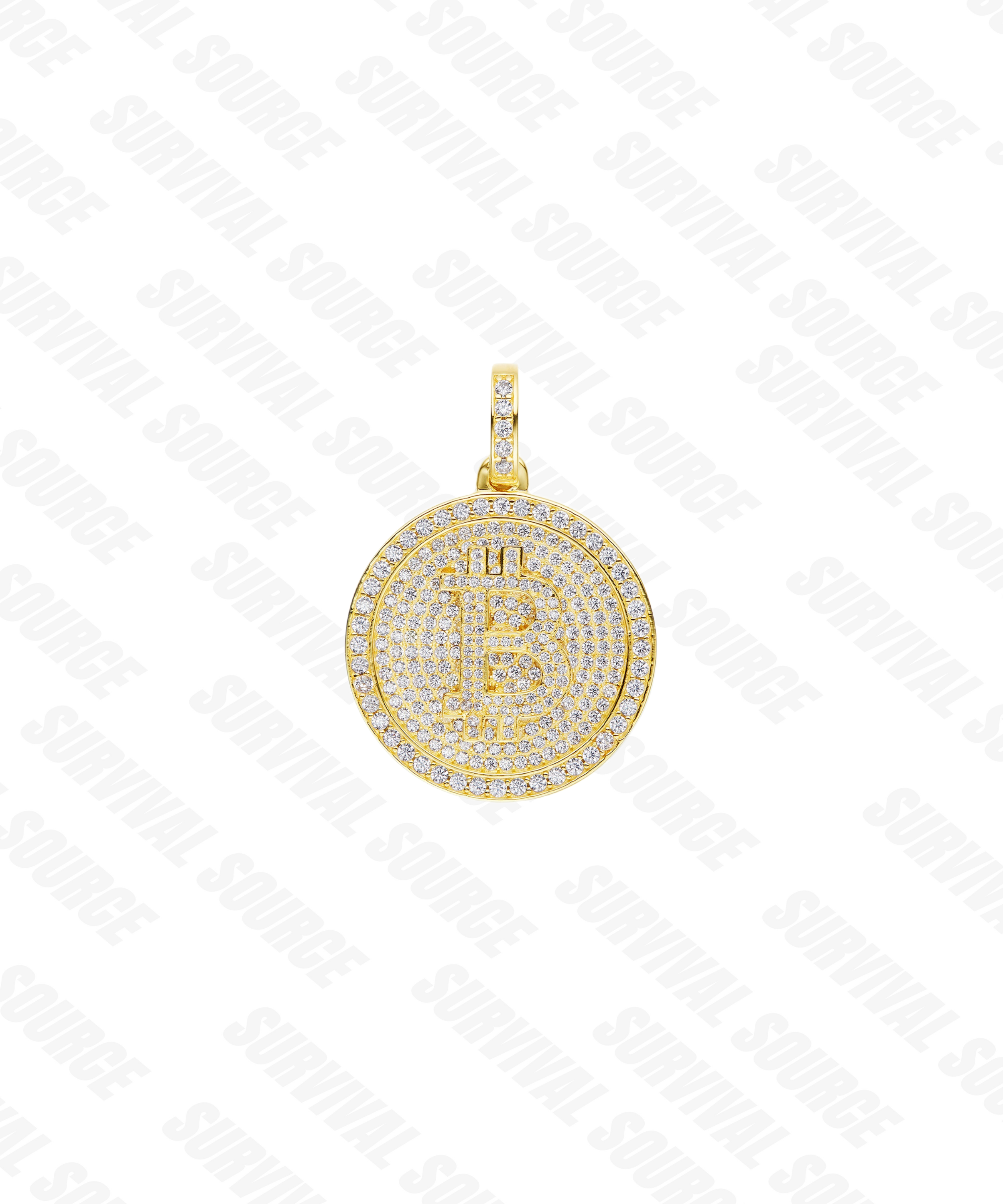 SURVIVALSOURCE S925 Silver Gold Plated BITCOIN / Full Diamond Bitcoin Pendant Hip Hop Necklace