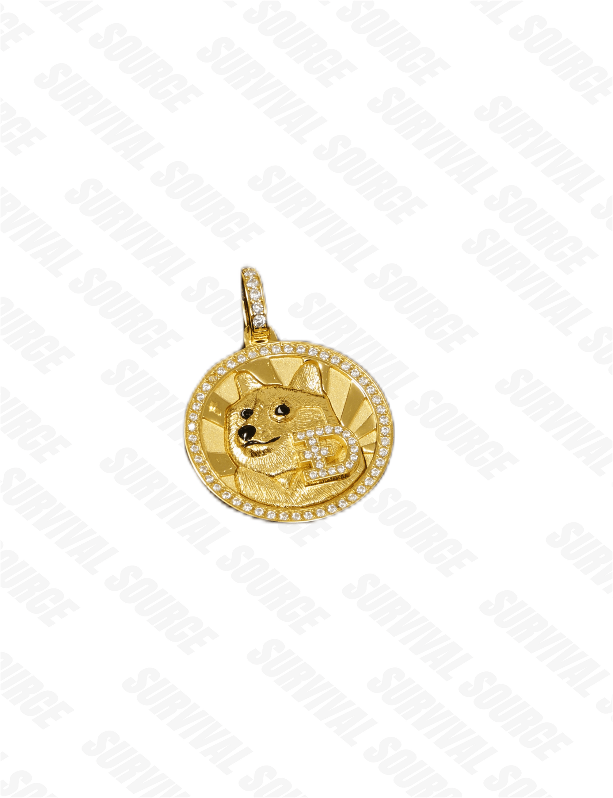 SURVIVALSOURCE S925 Silver Gold Plated DOGECOIN / Semi-Dimensional Dog Coin Pendant Hip Hop Necklace