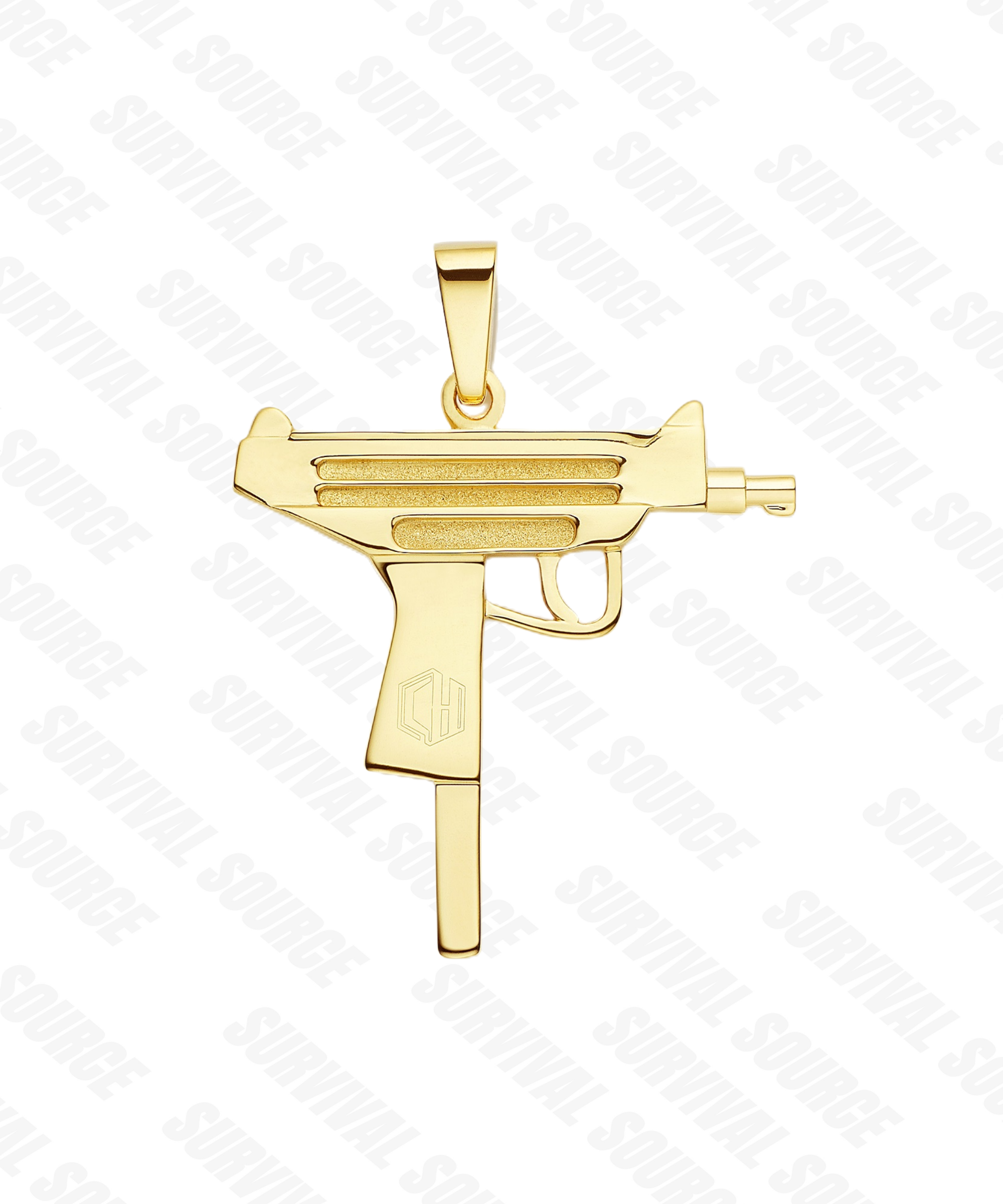 SURVIVALSOURCE S925 Silver Gold Plated UZI / Sterling Silver Uzi Punch Pendant Trendy Hip Hop Necklace