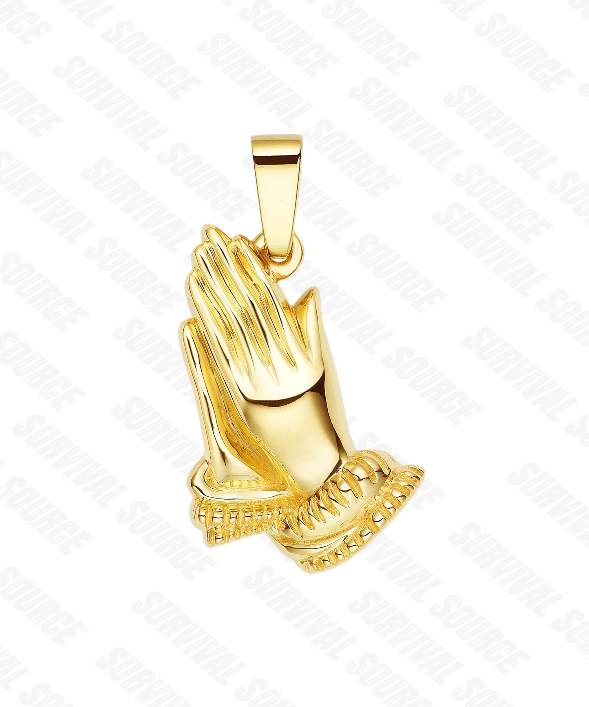 SURVIVALSOURCE S925 Silver Gold Plated PRAYER / Praying Hands Pendant Hip Hop Necklace
