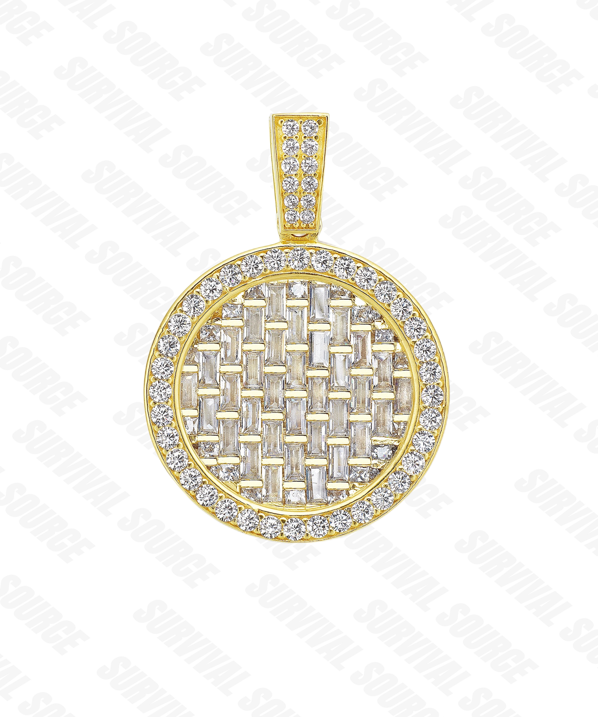 SURVIVALSOURCE S925 Silver Gold Plated D PENDANT / Full Diamonds Trapezoidal Circle Pendant Hip Hop Necklace