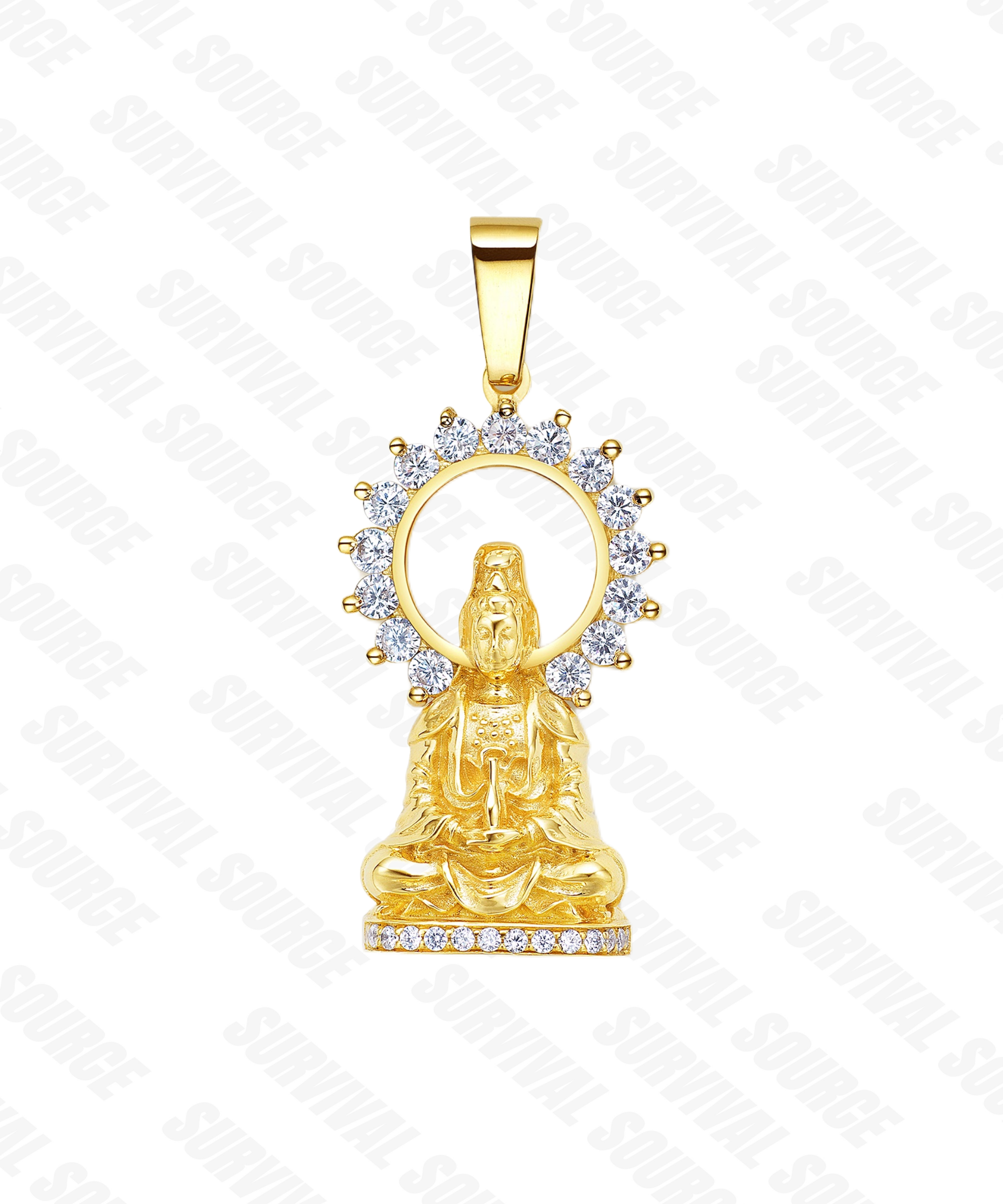 SURVIVALSOURCE S925 Silver Gold Plated AVALOKTESVARA / Guanyin Pendant Hip Hop Necklace