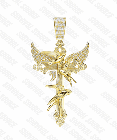 SURVIALSOURCE S925 Silver Gold Plated D CROSS/Full Diamond Peace Dove Cross Extra Large Pendant Necklace
