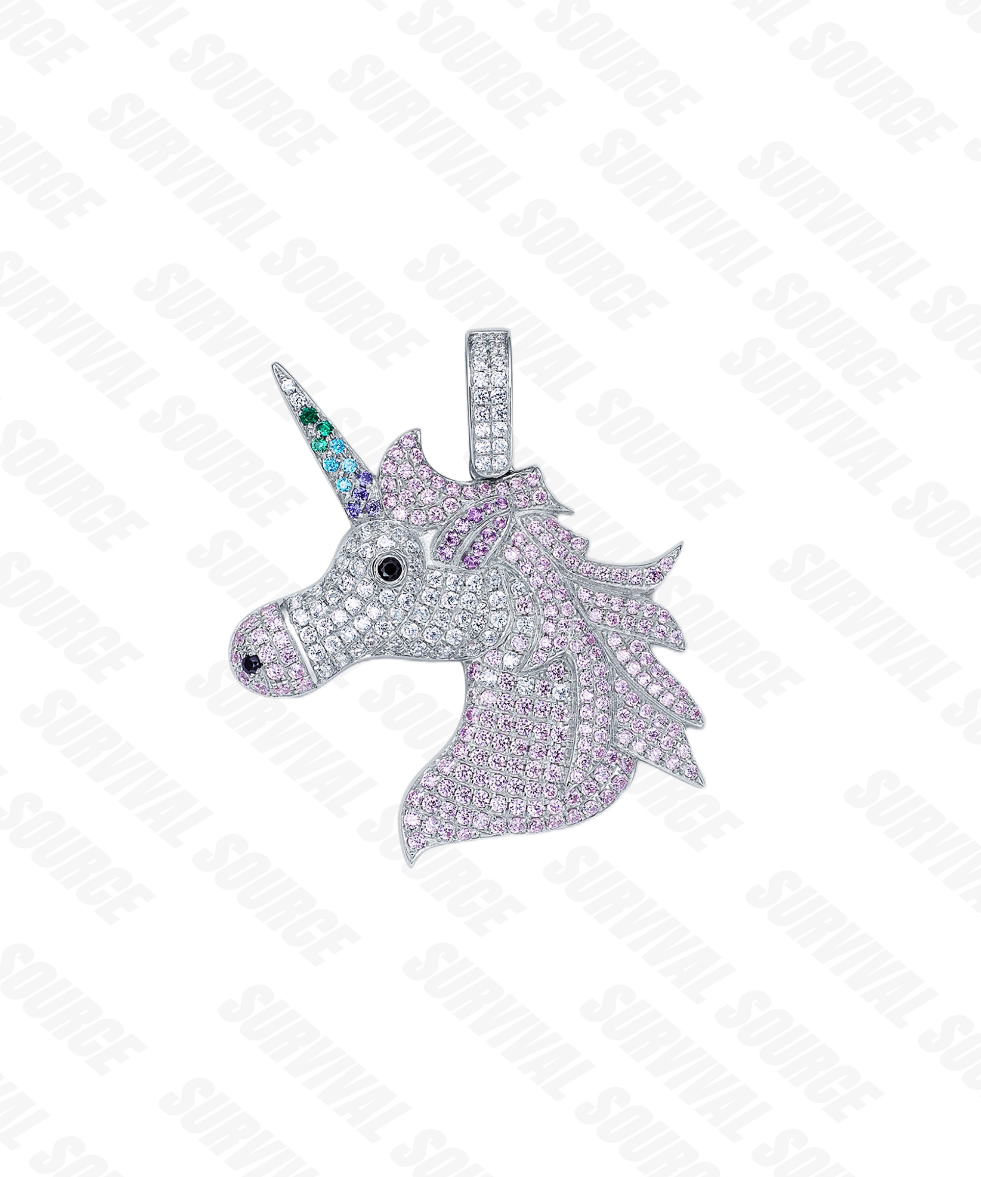 SURVIVALSOURCE S925 Silver Gold Plated UNICORN 1 / Fancy Color Diamond Unicorn Pendant Trendy Hip Hop Necklace
