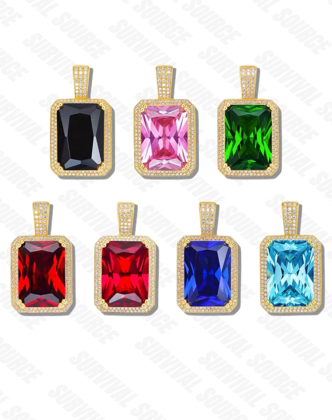 SURVIALSOURCE S925 Silver Gold Plated ICED GEM/Full Diamond Gem Pendant Hip Hop Necklace