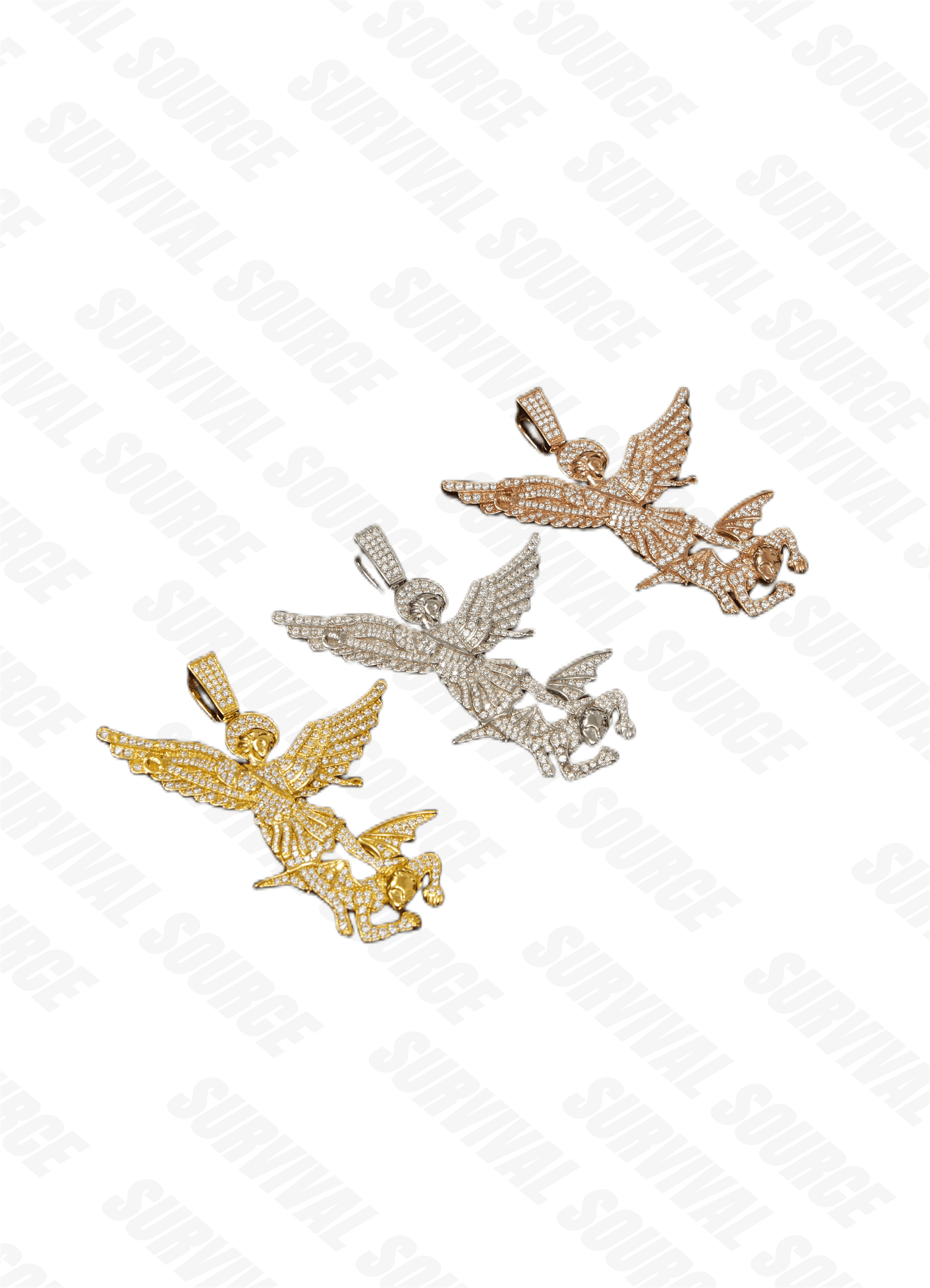 SURVIALSOURCE S925 Silver Plated ARCHANGEL/Large Justice Angel Pendant Hip Hop Necklace