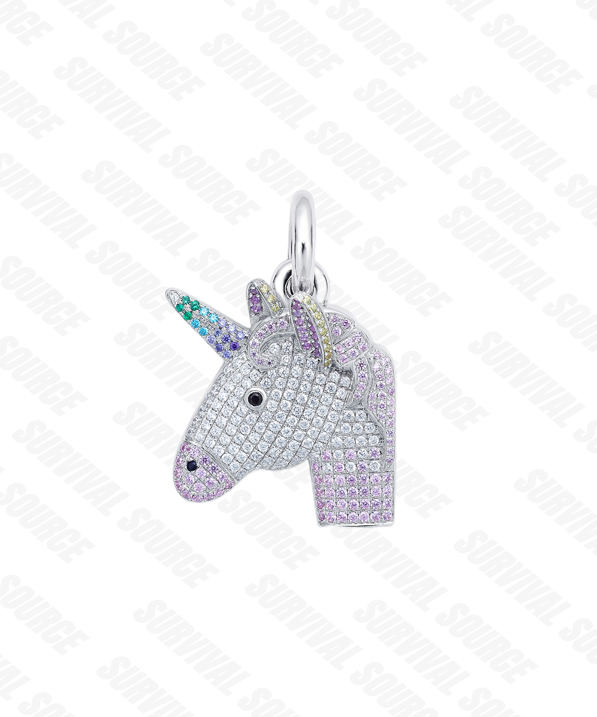 SURVIVALSOURCE S925 Silver Gold Plated UNICORN / Colorful Diamond Unicorn Pendant Trendy Hip Hop Necklace
