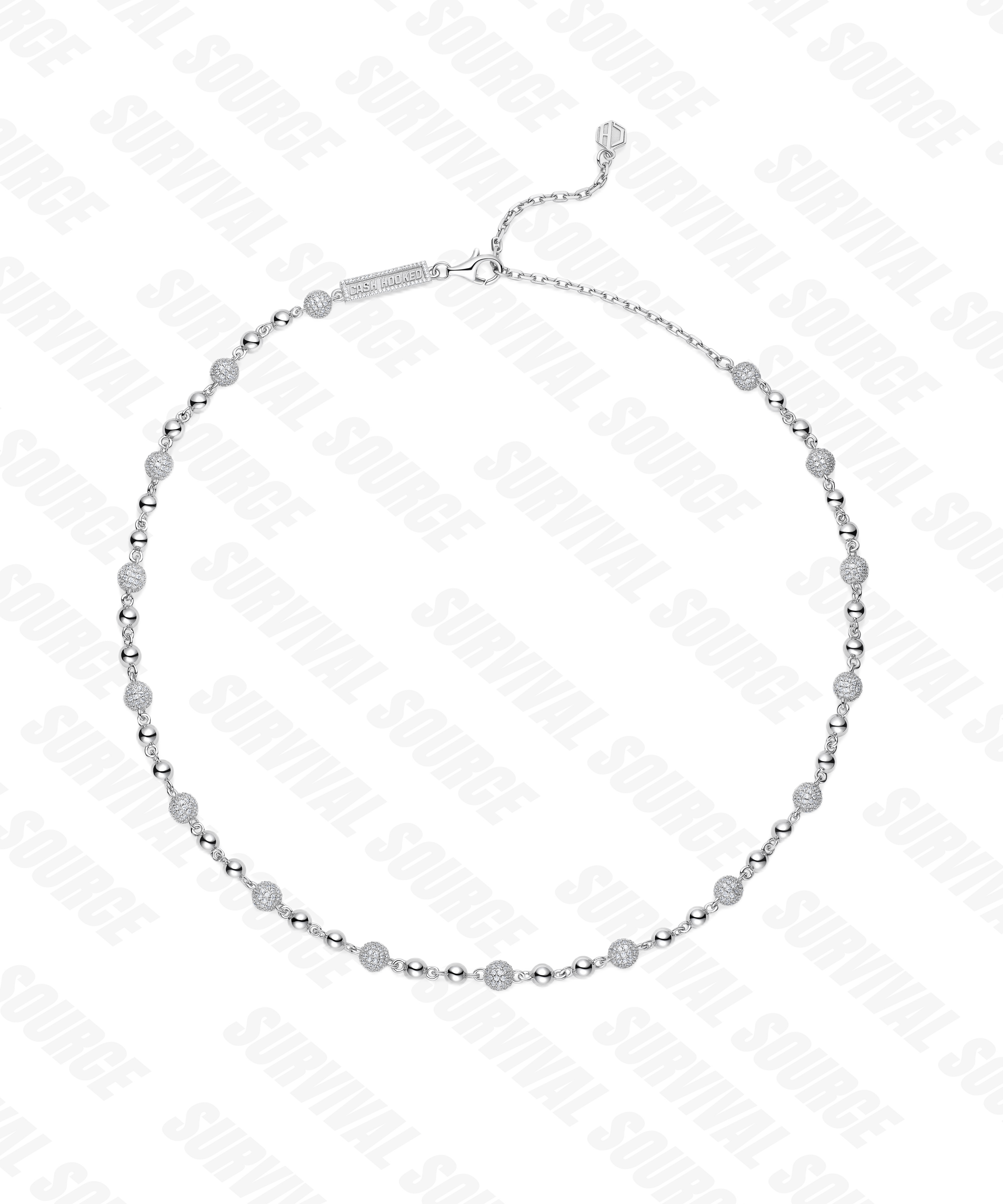 SURVIVALSOURCE S925 Silver and Gold Plated Diamond Ball Chain / Full Diamond Ball Necklace