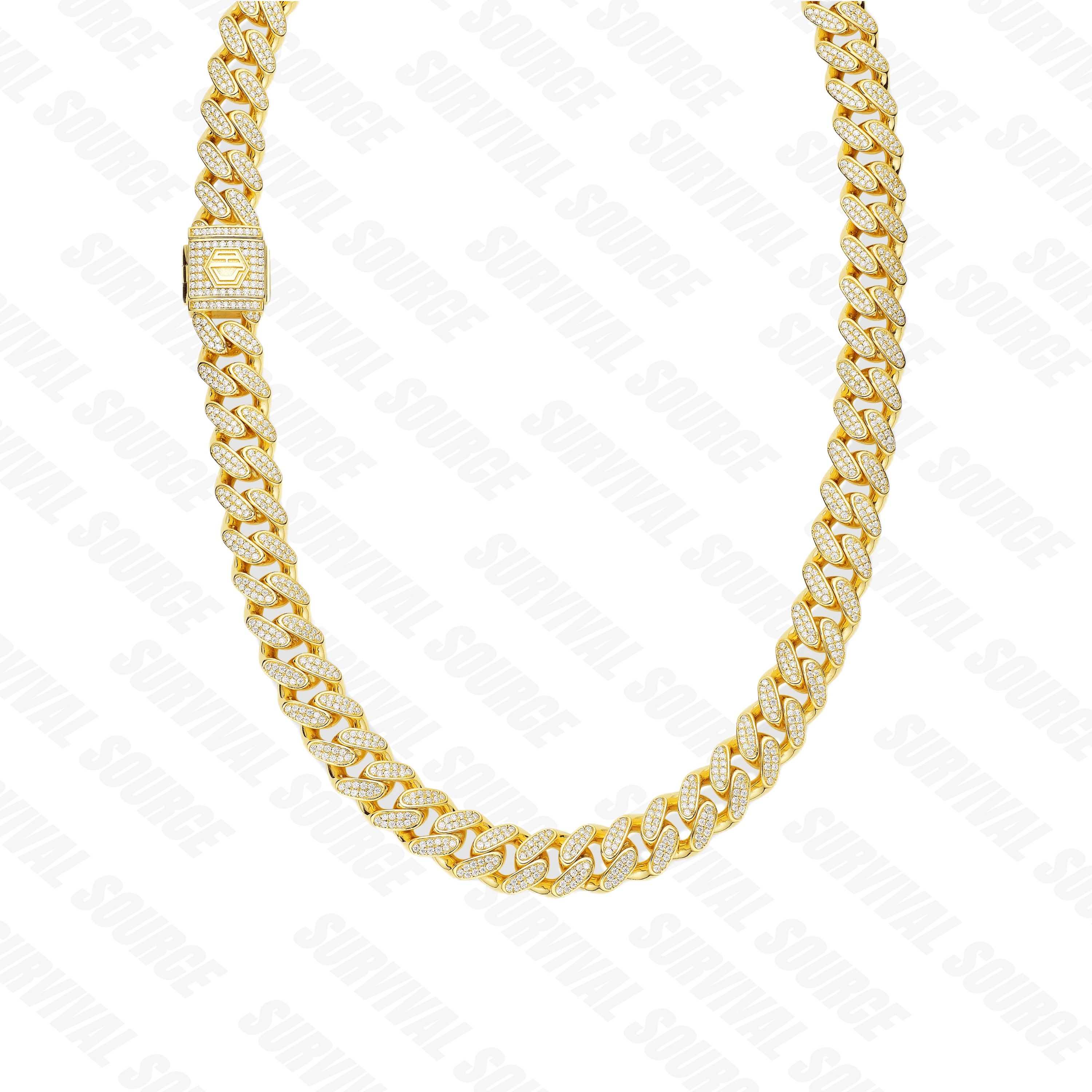 SURVIALSOURCE S925 Silver Plated Iced Cuban/12mm Full Diamond Cuban Chain Hip Hop Necklace