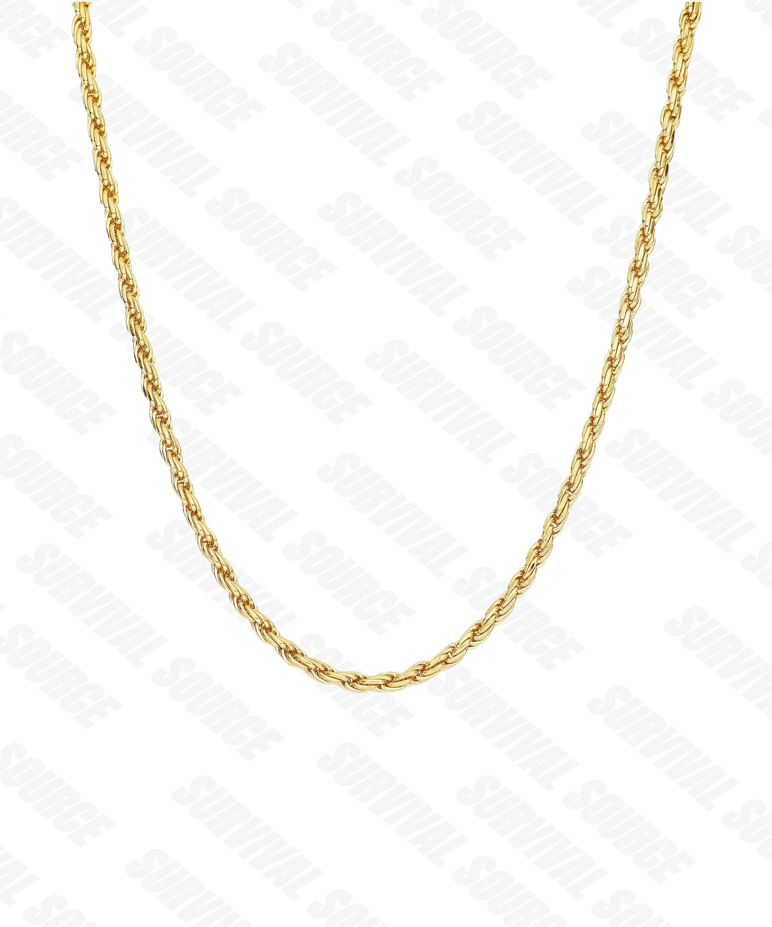 SURVIVALSOURCE S925 Silver Gold-Plated Rope / 4.8mm Hemp Rope Twist Chain Hip Hop Necklace
