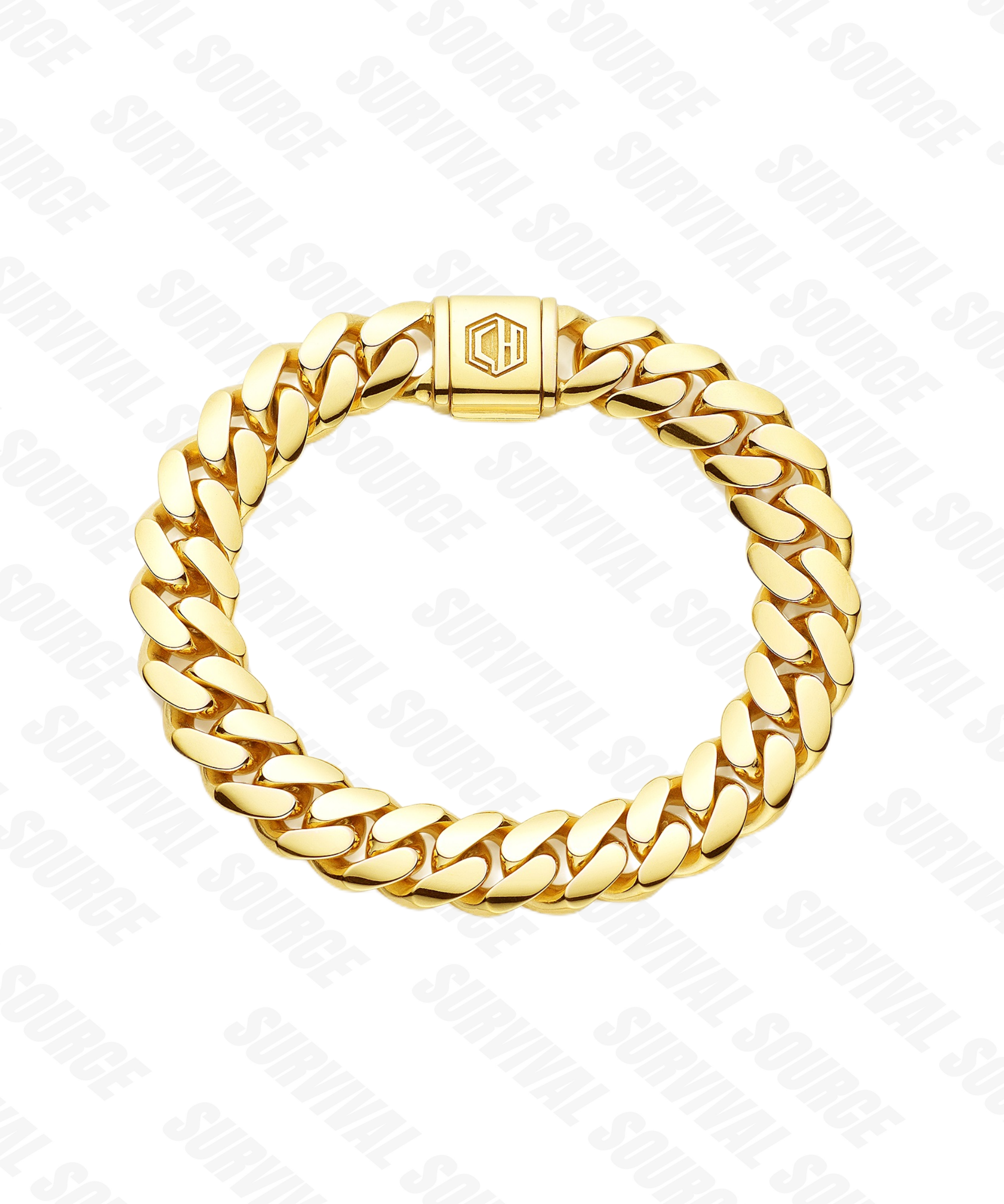 SURVIVALSOURCE S925 Silver Gold Plated CUBAN BRACELET / 12MM Ultra Standard Cuban Bracelet