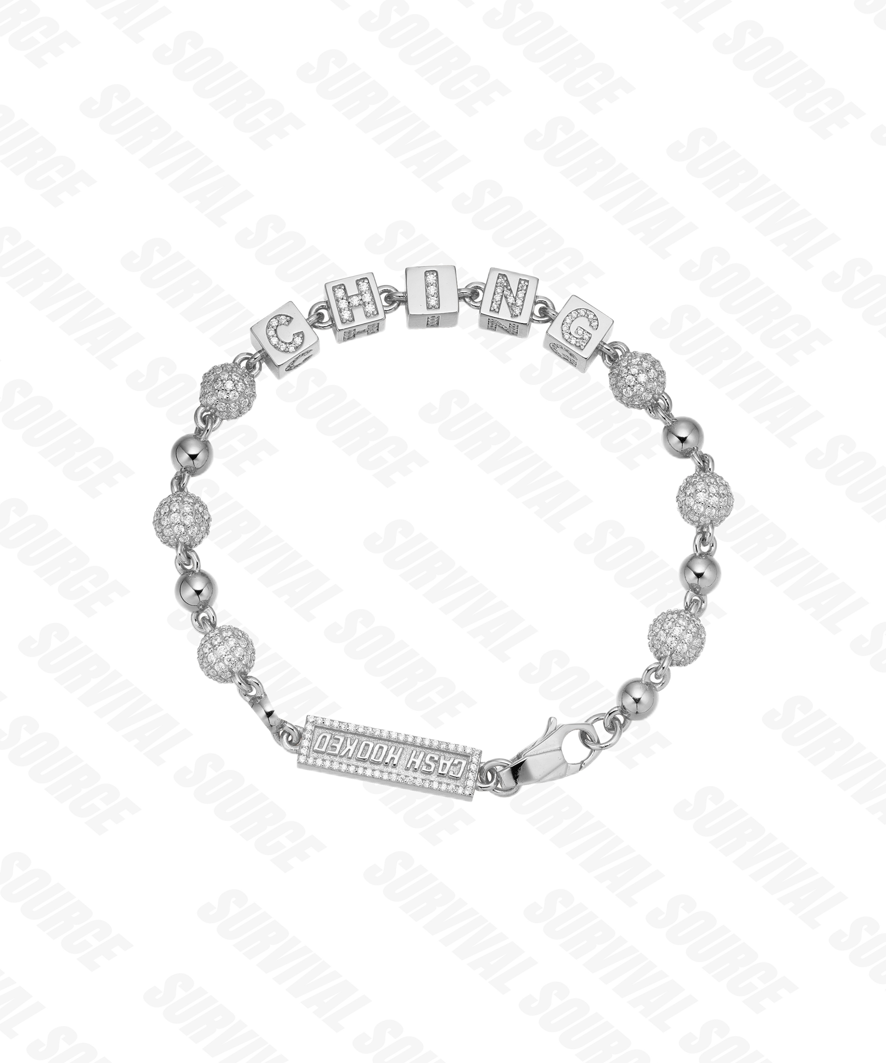 SURVIALSOURCE S925 Silver Gold Plated Full Diamond Beads Dice Bracelet, Custom Letter Hip Hop Necklace