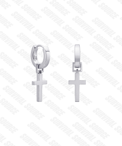 SURVIALSOURCE S925 silver gold-plated EARRING/13MM smooth earrings with detachable cross